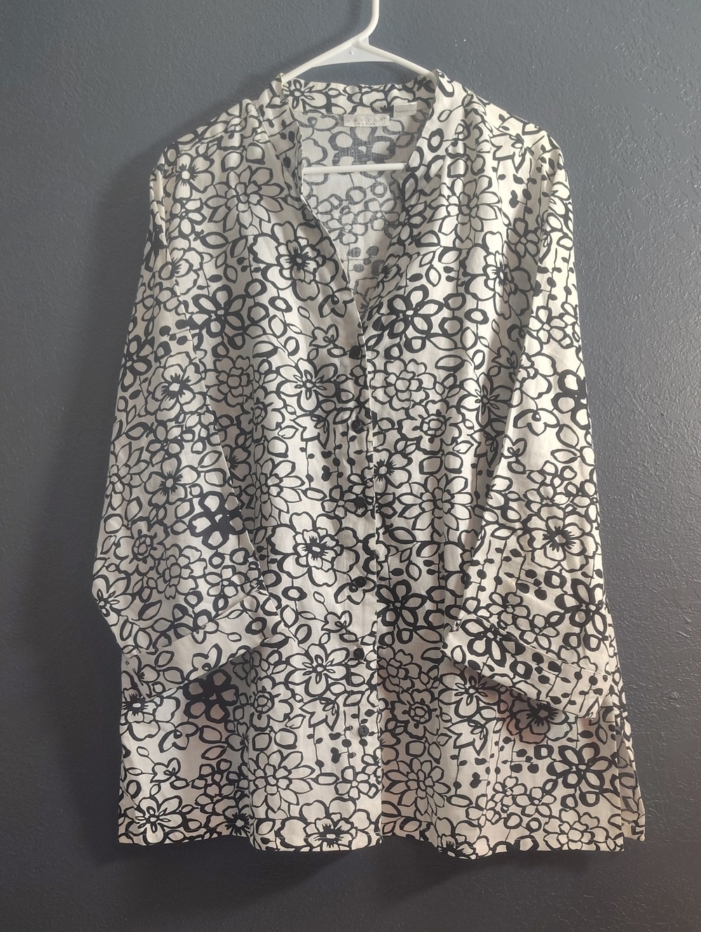 Vintage TWEEDS 100 Percent Linen Floral Button Up Shirt Coastal Lagenlook 2X